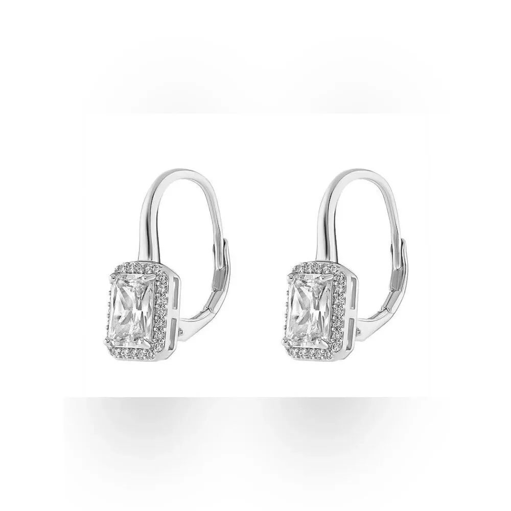 New Sterling Silver Pave Cubic Zirconia Drop Earrings